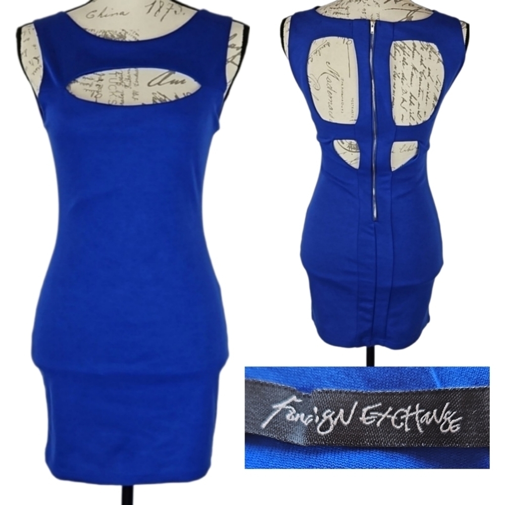 Vintage Royal Blue Sexy Cutout Mini Dress - Picture 1 of 4